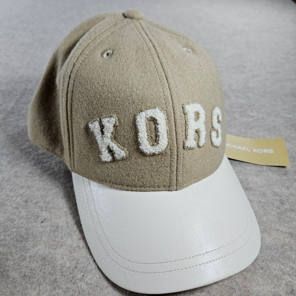 Michael Kors KORS Chenille Logo Baseball Cap Khaki White Adjustable NWT $88